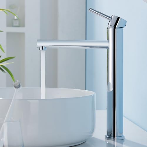 Kelleria High Chrome Bathroom Tap, Single Lever Mixer Tap for Washbasin, Basin Tap with Spout Height 225 mm, Stainless Steel Basin Taps