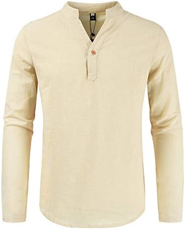 SALEBLOUSE Cheapest 2019 New Mens Casual Deep V-Neck Long Sleeve T-Shirts Polo Shirts Solid Plus Size Plaid Cotton Linen Button Down Tops Sweatshirt