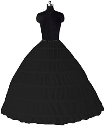 Beautygowns Floor Length Petticoat for Wedding Gowns Dresses 6-Hoop (One Size, Black)