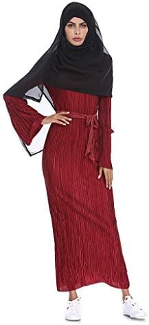 Muslim Dresses for Women Abaya,Sonnena Summer Maxi Dress Slim Fit Pleated Striped Trumpet Sleeves Hip Dress Robe Gown
