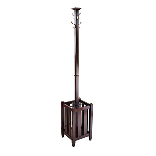 BS Coat Tree Free Standing with Umbrella Rack Hat Stand Display Hall Tree Wooden Espresso Storage Holder 4 Double Hooks for Clothes and Scarves & eBook by BADA Shop
