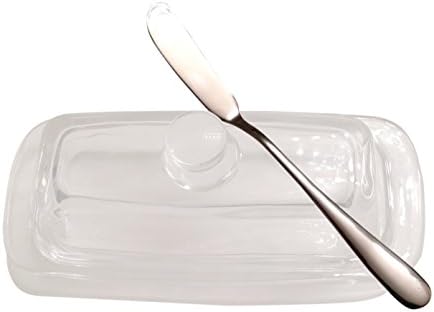 Commonwealth Sellers Covered Butter Dish Glass with Handle and Spreader Knife