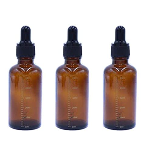 3 Pcs Empty Refillable Amber Glass Graduated Dropper Bottle Essential Oil Cosmetics Elite Fluid Container Jar Pot Holder with Glass Pipette Dropper (50ml/1.7oz) — image 1
