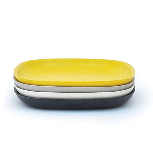 EKOBO Bamboo 9'' Plate Set, Service for 4, Gift Box, BIOBU Eco-material, Indoor/Outdoor dining, Assorted Colors