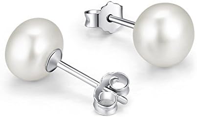 Blingery 925 Sterling Silver Natural Pearl Stud Earrings Eardrop