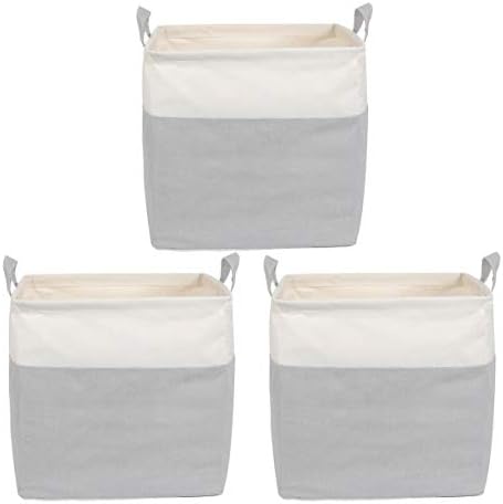 Storage Basket Bins Set 12.6" L x 12.6" W x 12.6" H Waterproof Cube Cotton Linen Collapsible Organizer Bin 3 Pack with Carry Handles for Home Office Closet (Cube-3pcs)