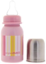 OrganicKidz - Biberon Inox sans Bisph¨¦nol-A - Chauffe-rapide - 120 ml - Rose ray¨¦ by OrganicKidz