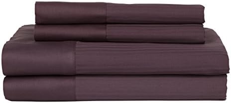Devonshire Collection of Nottingham 700 Count Thread Stripe Sheet Set with Solid Hem, Grape, Queen