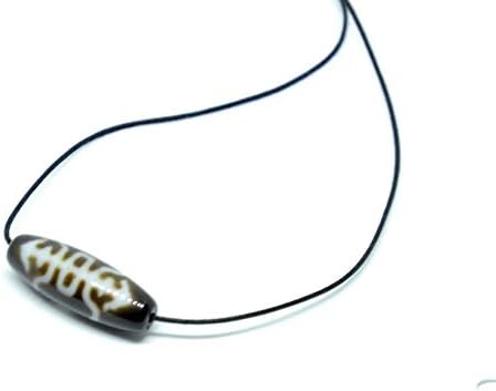 Old Tibetan Agate Dzi Bead Energy Pendant Necklace On Adjustable Cord (Longevity Dzi Bead for Good Health and Protection)