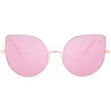 SojoS Kids Fashion Cat Eye Round Sunglasses For Girls UV Protection Mirror Lens (101C7-Gold Frame/Full Pink Mirrored Lens, Multicoloured)