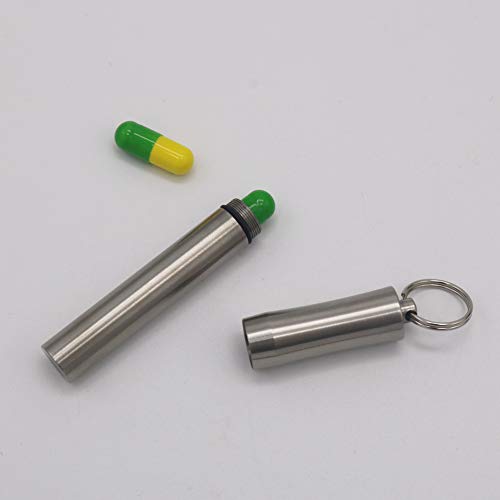HRX Package Waterproof Stainless Steel Toothpick Holder Keychain with 2 Titanium Toothpicks, Portable Pill Fob Box for Purse Pocket, EDC Tool Kit with Titanium D-ring Locking Carabiner