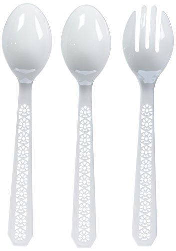 Lillian Tablesettings 3 Count Lacetagon Two Spoons And One Fork Serving Set, White