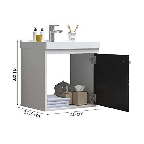 RIVERZZA Gabinete com Cuba de Banheiro 100% MDF Branco Marmorizado Preto - Veneto