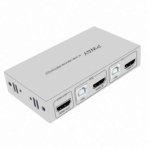 AAO 2 Port HDMI KVM Switch 2x1, UHD 4K@30Hz, Powered by USB, Compatible with Windows Mac Linux, Support Normal Wireless Keyboard and Mouse, Sliver, with 2 HDMI and USB Cables - Thumbnail 7