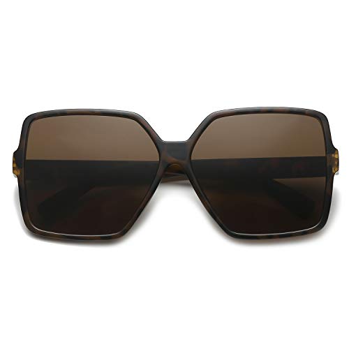 GRFISIA Square Oversized Sunglasses for Women Men Flat Top Fashion Shades (Brown Leopard/Brown Lens, 2.36)