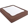 Box Spring Cover Queen Size, Elastic Fabric Wrap Around 4 Sides Bed Skirt, Sleek Alternative for Bed Skirts for Hotel/Home, Fits Box Springs up to 13”, Brown