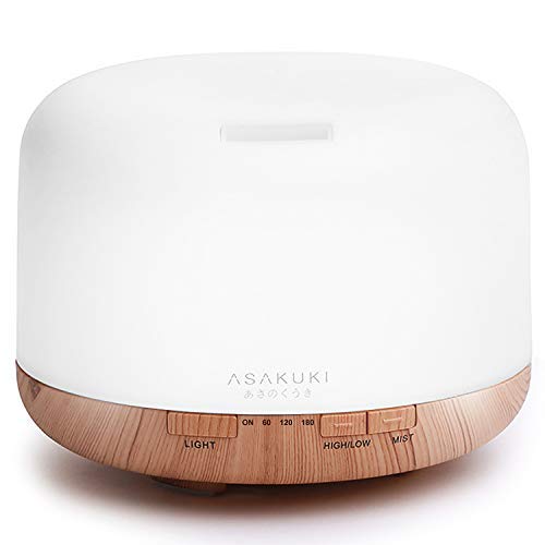 ASAKUKI 2019 500ml Essential Oil Diffuser, Premium 5 In 1 Ultrasonic Aromatherapy Scented Oil Diffuser Vaporizer Humidifier, Timer and Waterless Auto-Off, 7 LED Light Colors