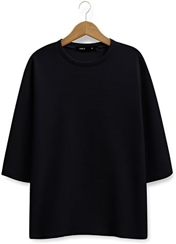 DANDYCLO Men's Sporty Design 3 4 Sleeve Solid Round Neck Shirt Blueblack Medium