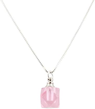 Faceted Pink Glass Essential Oil Diffuser Necklace on Sterling Box Chain, #6618 (16 Inches)