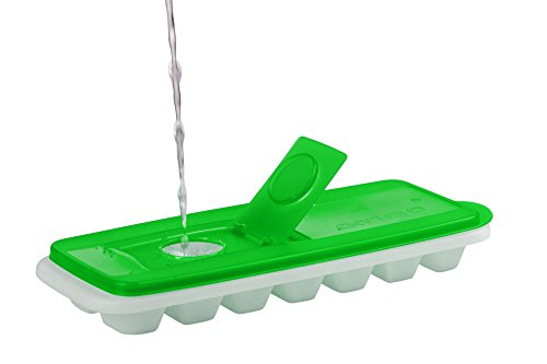 ChefLand Easy Release No Spill Ice Cube Tray with Removable Cover, Stackable, Compact, Odor Free Ice Cube Tray In White With Green Lid, Set of 2