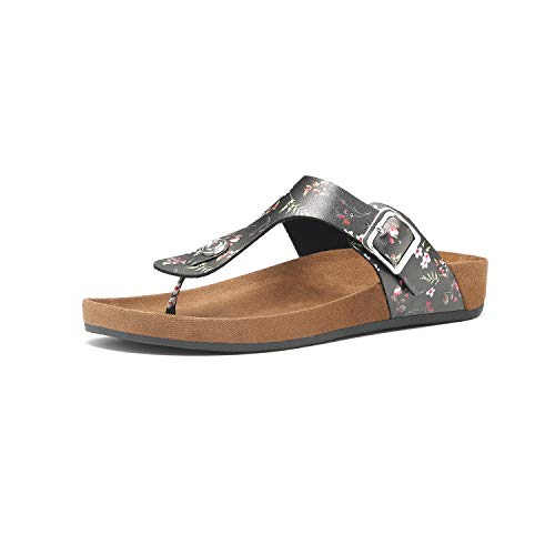 Women's T-Strap Thong Sandals Buckle Slip On Flip-Flops Beach Casual Platform Footbed Slippers (6, Multicolor)