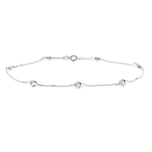 14k White Gold Anklet Bracelet With 5mm Heart Shaped Cubic