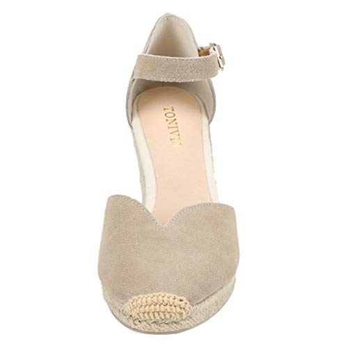 Womens 3" Wedge Sandals Ankle Strap, Cap Toe,Classic Espadrille Heel Shoes (6.5 M US, Beige)
