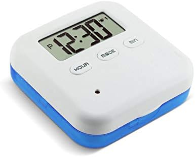 Alarm Pill Box Jusinhel Mini Portable Daily Vitamin/Pills/Medicine Reminder Timer Box Case with Digital Screen - 4 Compartment,Blue