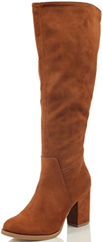 City Classified Women's Faux Suede Knee High Wrap Chunky Heel Dress Boot, Cognac, 8 M US