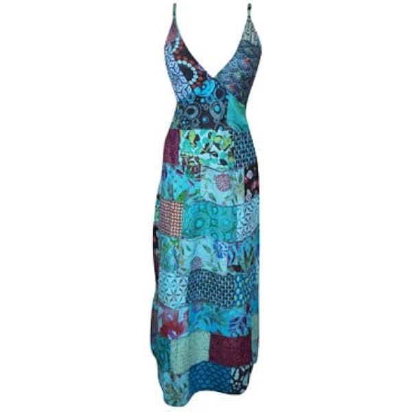 Mogul Interior Womens Patchwork Strap Maxi Dress Blue Patchwork Prints Long  Dresses M/L at Amazon Women's Clothing store
