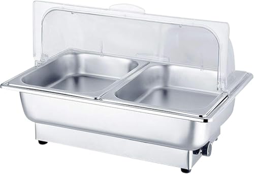 9L Hot Pot, Stainless Steel Buffet Server and Warmer Hot Pot with PC Lid, Electric Catering Food Warmer for Buffets, Banquets, Ideal for Keeping Food Warm, 400W (A) (C)