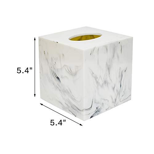 Jung Ford Square Tissue Box Cover, Facial Napkin Holder for Bathroom Living Room Office, Marble-Imitated Made of Resin - Thumbnail 4