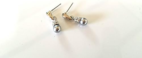 Black simulated Pearl Earrings Silver Tone - with Crystal Accent Drop Earrings
