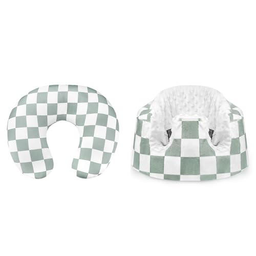 Nursing Pillow Cover and Baby Seat Cover for Bumbo Seat, Green Checkered