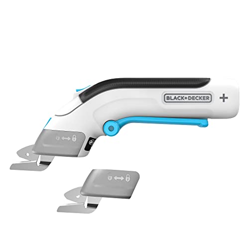 BCSC115-XJ - Tijeras 3,6v, Gatillo extralargo, Luz LED, Diseño ultra-ergonómico, Batería 1,5Ah, Carga USB, Incluye 2 cuchillas de corte, Multicolor