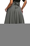 Annflat Women's High Waist Pleated A Line Long Skirt Front Slit Belted Maxi Skirt S-XXL
