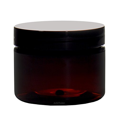 Amber PET Plastic (BPA Free) Refillable Low Profile Jar - 3 oz (6 pack) + Spatulas and Labels