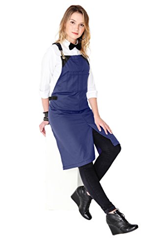 Under NY Sky Barber Indigo Blue Apron – Cross-Back with Durable Waterproof and Oil Proof Twill, Leather Reinforcement and Split-Leg – Adjustable, Men and Women, Pro Tattoo, Stylist, Bartender Aprons
