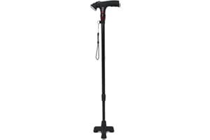 ELVORO Walking Cane Stick Crutch – Adjustable Height Folding Cane with LED Light, Emergency Alarm & Rubber Anti-Slip Base