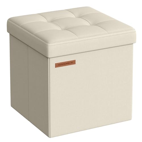 SONGMICS オットマン 収納 スツール 折りたたみ ボックス ベンチ 耐荷重300 kg ふた付き 幅30×奥行き30×高さ30cm