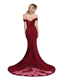 Honey Qiao Off The Shoulder Sirena Vestidos de Dama de honor de Encaje Largo Vestido de fiesta
