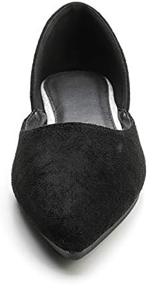 Women's Comfortable Pointed Toe Ballet Flats - Black Suede Slip-On Shoes
