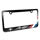 Ford Mustang Script Tri-Bar Sports Stripe Cover Chrome Black Metal License Plate Frame Holder