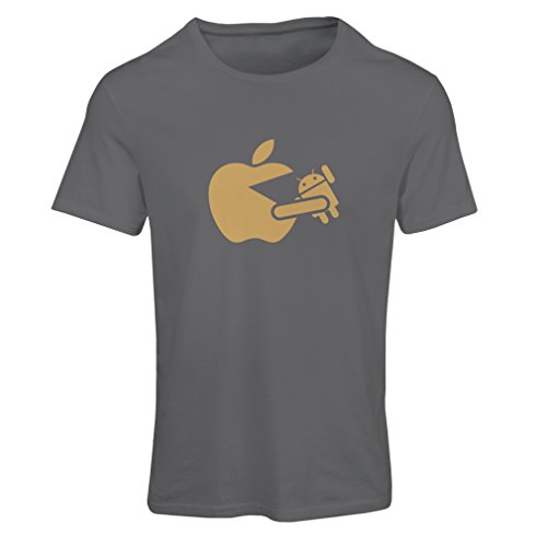 T Shirts for Women Funny Apple Eating a Robot - Gift for tech Fans (Medium Graphite Gold) - Thumbnail 2