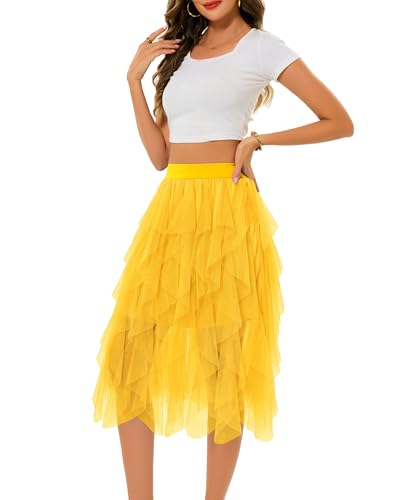 Lovasy Tulle Skirt for Women Long Elastic Waist with Comfortable Lining Asymmetrical and Flowy Puffed Skirt, Ideal for Parties and Daily Use