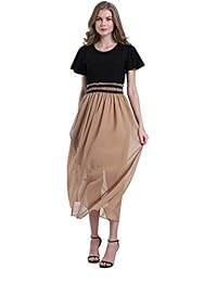 FJPTREN vestido de gasa elástico para mujer, de verano, informal, de manga corta, vestido de media pierna