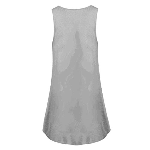 CCatyam Plus Size Dresses for Women, Sleeveless O-Neck Button Solid Loose Mini Casual Party Fashion Gray - Thumbnail 4