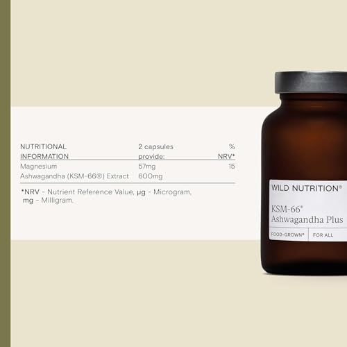 WILD NUTRITION Food-Grown Ashwagandha KSM 66 Plus | Ethically Sourced Ashwagandha Capsules to Support Mind and Body | Tablets to Support Stress and Anxiety | 60 Capsules