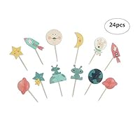 Maydolbone 24pcs Outer Space Dog Cupcake Toppers Rocket Themed Party Aliens Cake Decorative