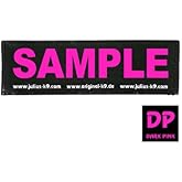Julius-K9, Original Custom Patch with Hook and Loop Fastener, Large, 1 piece, Black with Dark Pink Letters